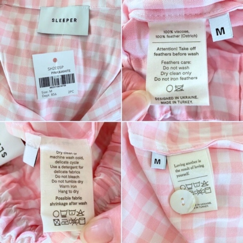 NEW Sleeper Party Pajama Set with Feathers Pink Vichy Medium - Picture 17 of 17
